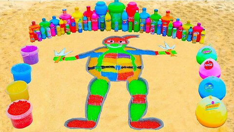 How to make Rainbow Ninja Turtles with Orbeez, Balloons of Fanta, Coca Cola, Mentos & Popular Sodas