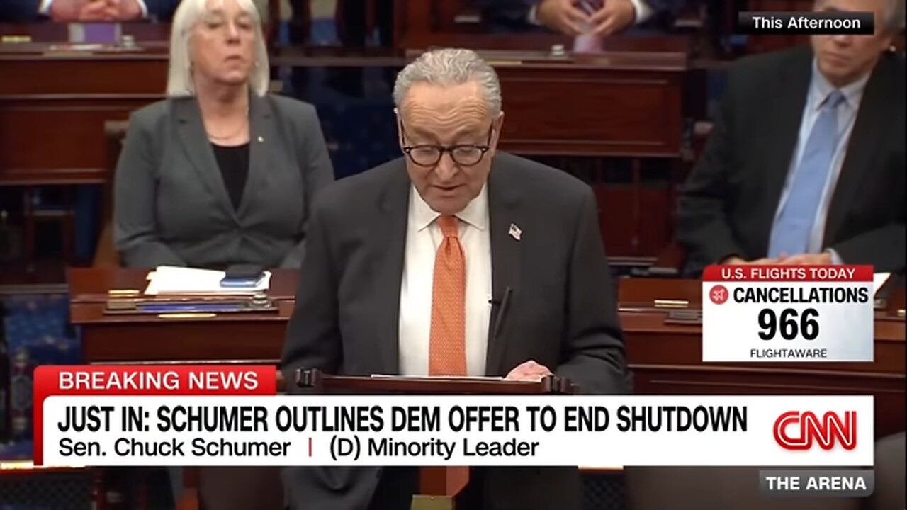 Schumer outlines Democrat offer to end shutdown as airlines cancel Saturday flights