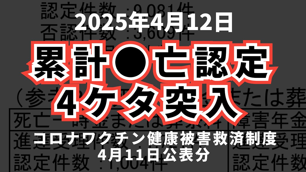 ◆累計●亡認定4ケタ突入 コロナワクチン健康被害救済制度 4月11日公表分