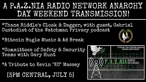 [P.A.Z.NIA RADIO NETWORK, ANARCHY DAY TRANSMISSION] Cloak & Dagger w/ Guest Gabriel Custodiet & More