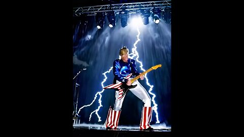 Donald Trump plays thunderstruck on the guitar.