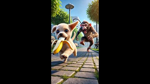 poor dog chased by evil monkeys 🐒