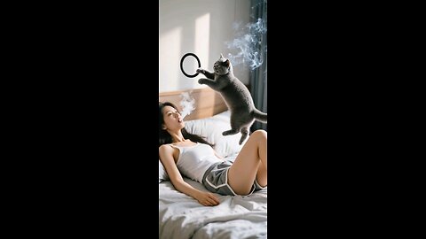 Cat climbs a smoke cloud in thin air!