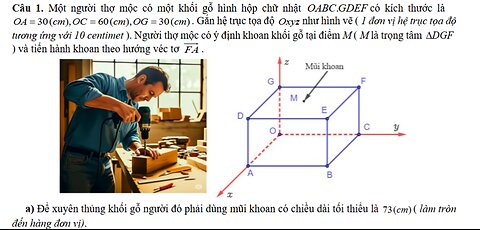 THPT Quỳ Hợp 2 - Nghệ An: Một người thợ mộc có một khối gỗ hình hộp chữ nhật .OABC GDEF có