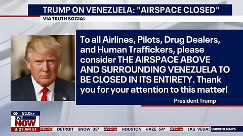 Trump: Venezuela airspace closed