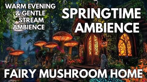 🍄‍🟫 Fairy Mushroom House Ambience | Warm Evening & Gentle Stream | 4K Springtime ASMR