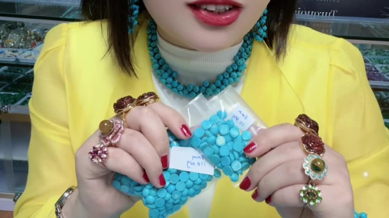 250609-12 Turquoise Bead Strand: Blue Jazz Notes on the Wrist