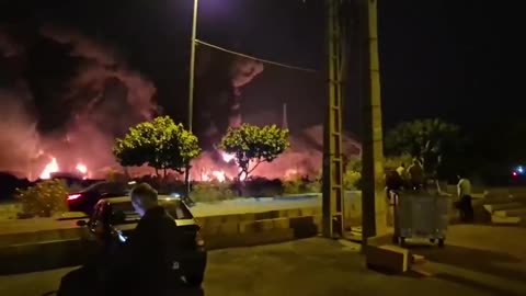 The Shahran Oil Depot is totally engulfed in flames to the west of the Iranian capital of Tehran