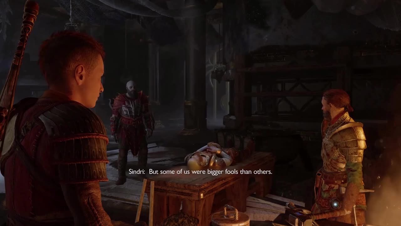 Atreus trying to be there for Sindri ( Cutscene ).