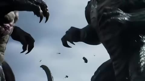 Epic Fantasy Battle: Colossal Monsters Clash Under Stormy Skies