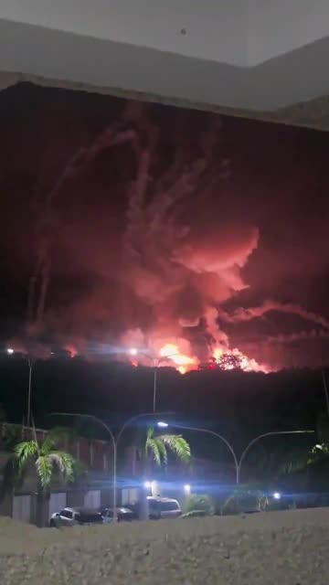 Major secondary explosions after a U.S. airstrike in the vicinity of Higuerote Airport in Venezuela