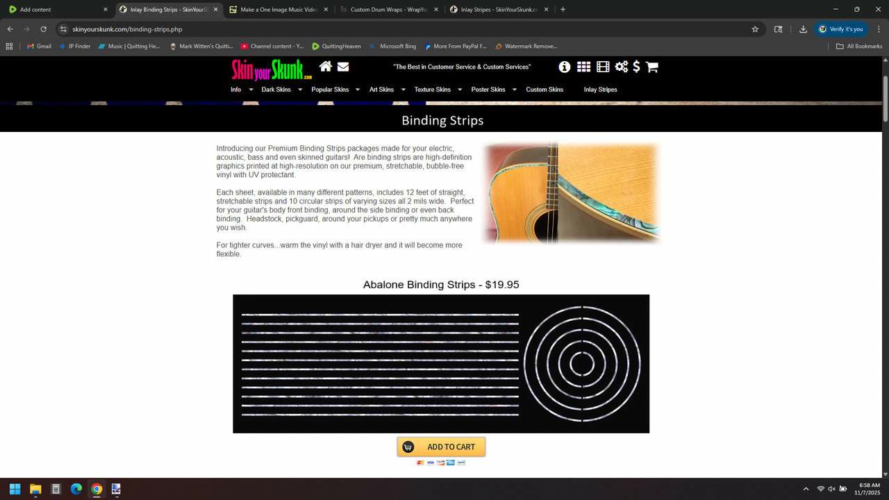 SkinYourSkunk.com Guitar Adhesive Binding Strips Link Below