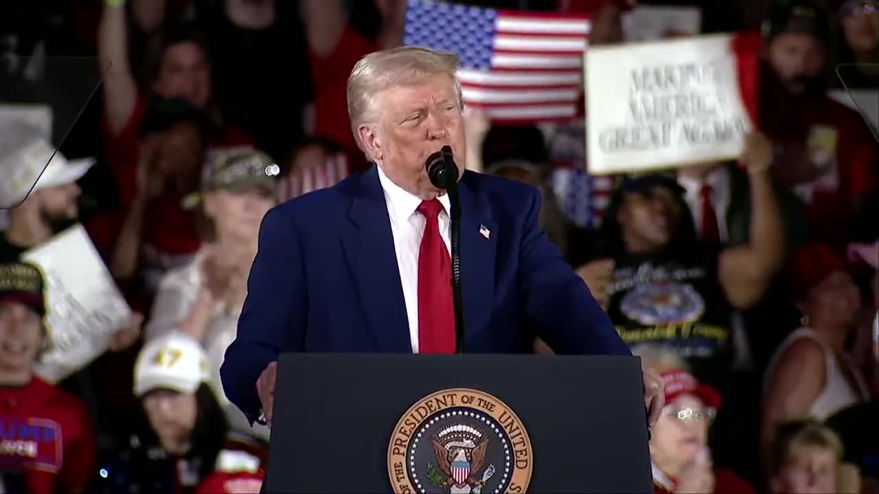 Trump gives speech at rally for first 100 days back in White House