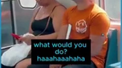 Funny man staring at woman watching her Mobile messages