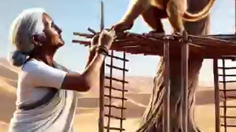 Grandmother and monkey making a new home