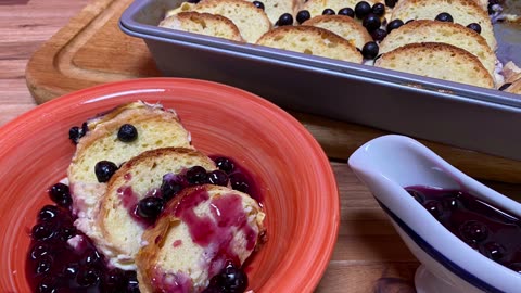 Blueberries & Cream Oven-baked French Toast with Blueberry Orange Sauce