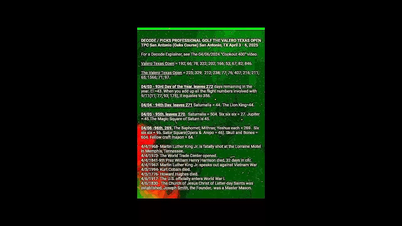 VALERO TEXAS OPEN DECODE / PICKS. See Description.