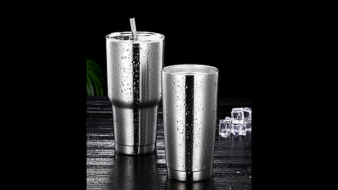 Stainless Steel Vacuum Insulation Travel Mug with Reusable Straw and Crystal Clear Lid