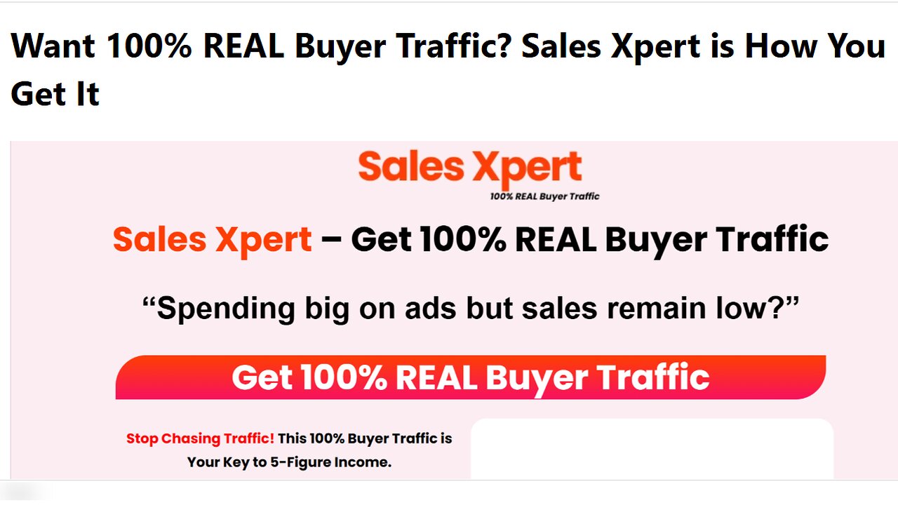 The solution for authentic visitors: Sales Xpert gets you 100% REAL buyer traffic.