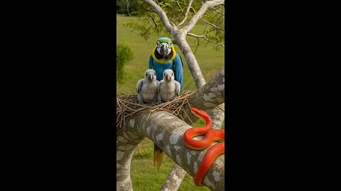Mother parrot saves its chicks from snake #animals #suspense #drama