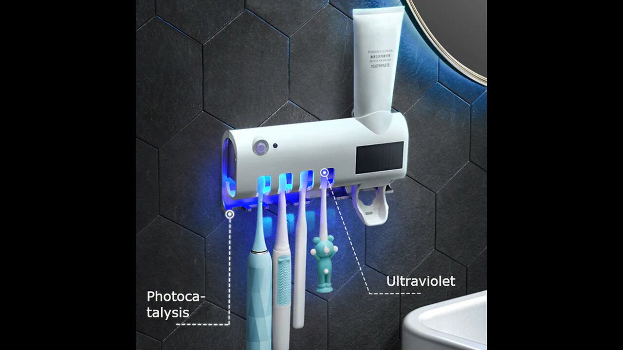 Punch-free Sterilization Toothbrush Sterilizer with Auto Toothpaste, Solar Powered & Auto Induction
