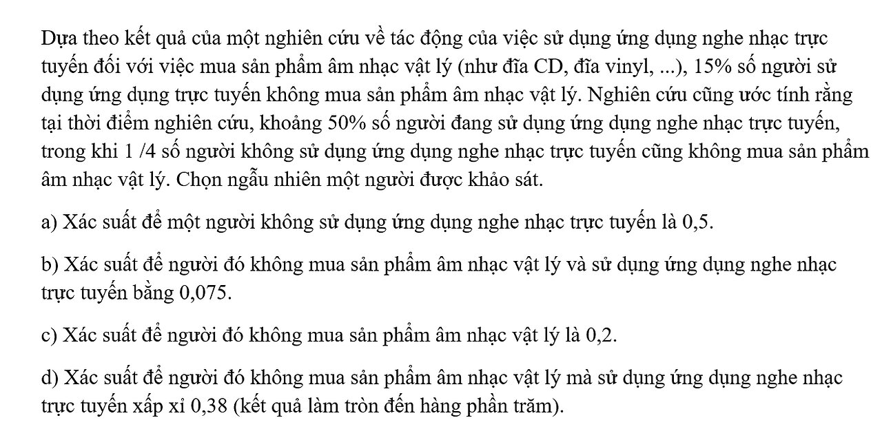 Toán 12: Dựa theo kết quả của một nghiên cứu về tác động của việc sử dụng ứng dụng nghe