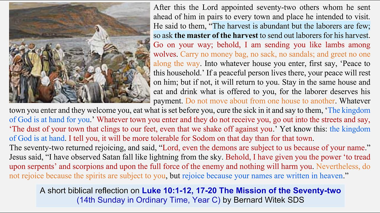 Luke 10:1-12, 17-20 The Mission of the Seventy-two