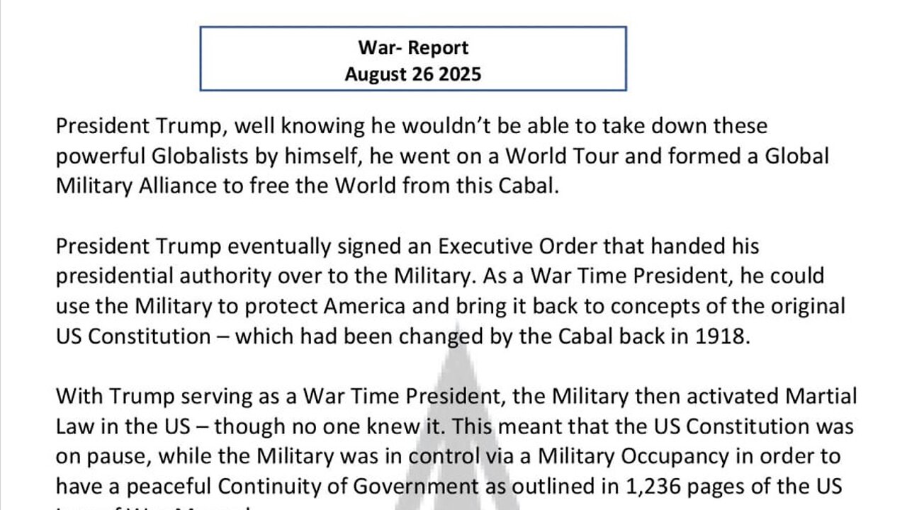 WAR REPORT - AUG 26 2025 - TRUMP AND THE GLOBAL MILITARY ALLIANCE