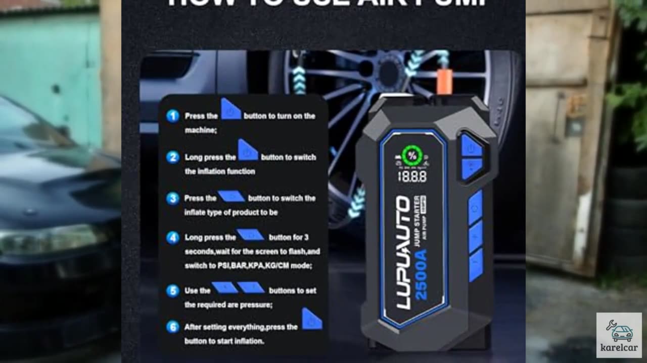 2500A Portable Jump Starter, Car Battery Jump Starter with Air Compressor, USB-