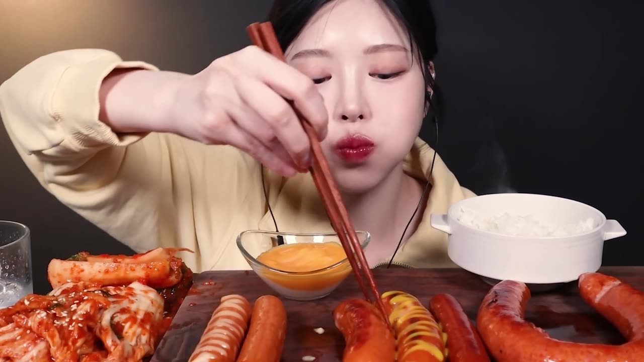 Giant Kielbasa Sausage Cheese Frankfurter Mukbang ASMR