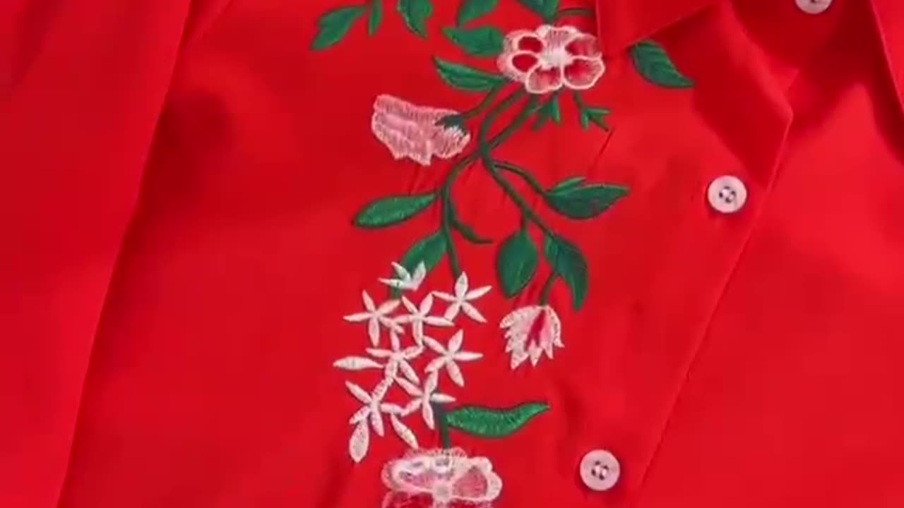 Floral Embroidery Button Front Blouse