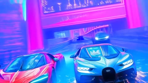 “Skyline Duel: McLaren vs Bugatti in Neon City”