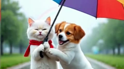 Kitten and Cute Dog