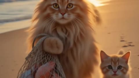 Beachside Cooking with Cat & Kitten! #shorts