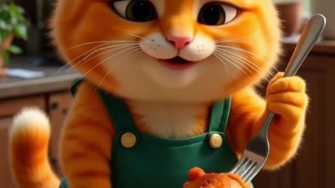 Cute Orange Cat Wakes Up, Hunts Chicken & Cooks | 3D ASMR Cooking Cartoon”