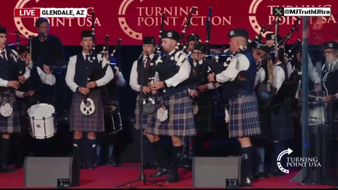 Bagpipes play “Amazing Grace” for Charlie Kirk