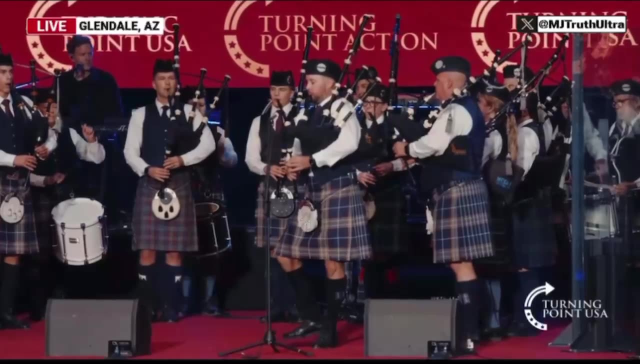 Bagpipes play “Amazing Grace” for Charlie Kirk