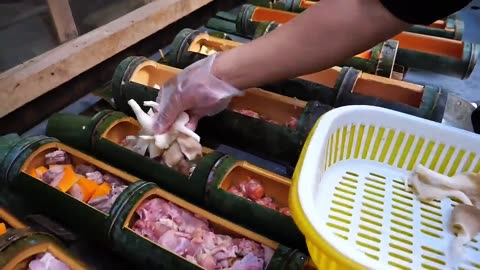 How to Process Fresh Bamboo Shoots Bamboo Tube BBQ - Taiwanese Food part 2