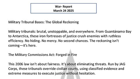 WAR REPORT - MARCH 24 2025 - THE GLOBAL RECKONING