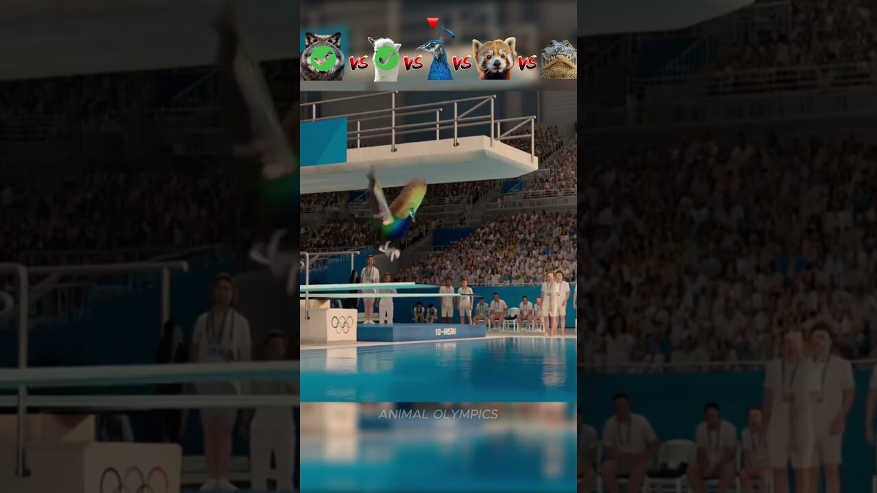 Wolf vs Sheep vs Peacock vs Racoon vs Crocodile-Olympic Diving Challenge