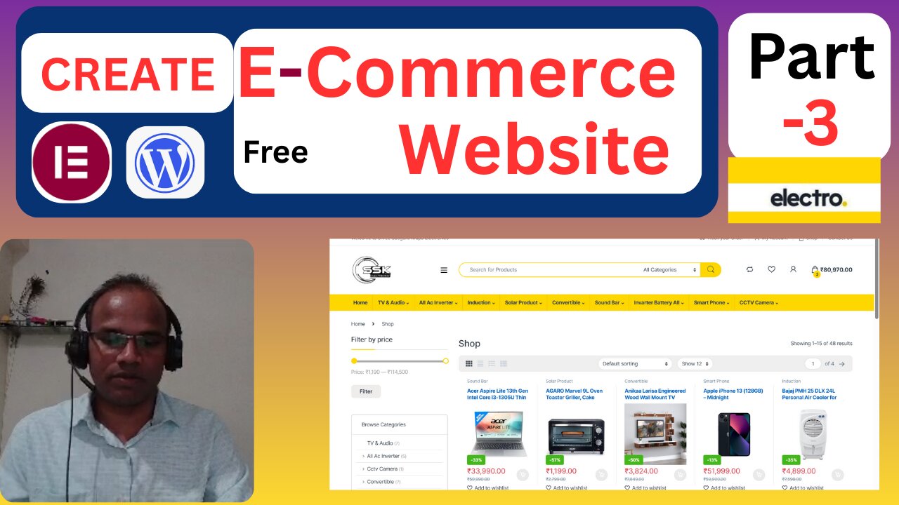Elementor + Electro Theme से WordPress E-Commerce Website | WP Basics & Header/Footer (Part-3)