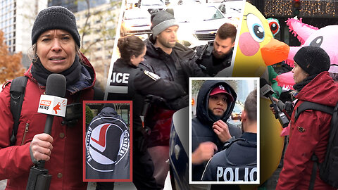 Masked thugs, shielded by police, try to shut down Rebel News at Antifa rally