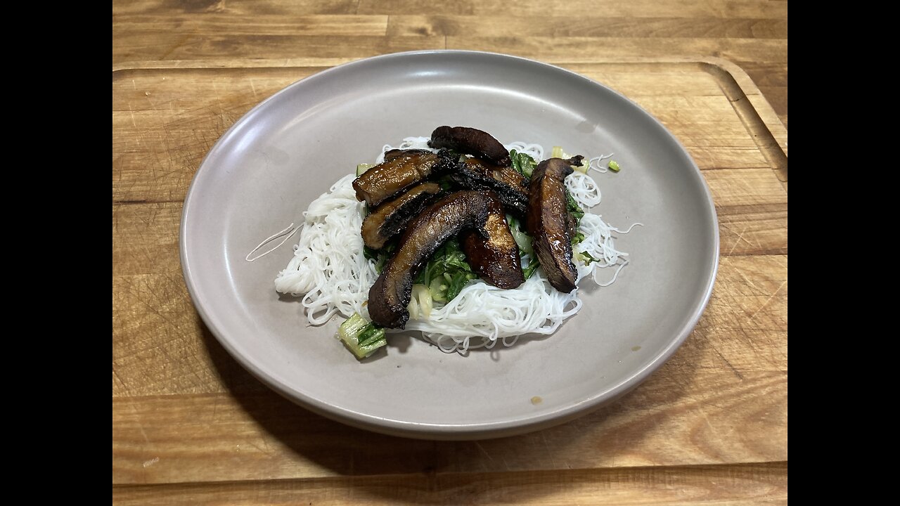 Bok Choy and Portobello over Rice Vermicelli