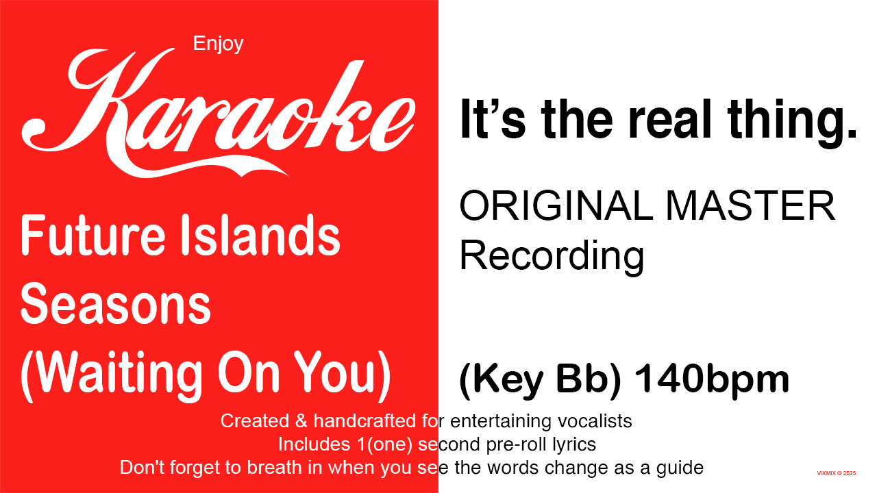 Future Islands - Seasons (Waiting On You) (Key Bb) 140bpm (2025) Karaoke