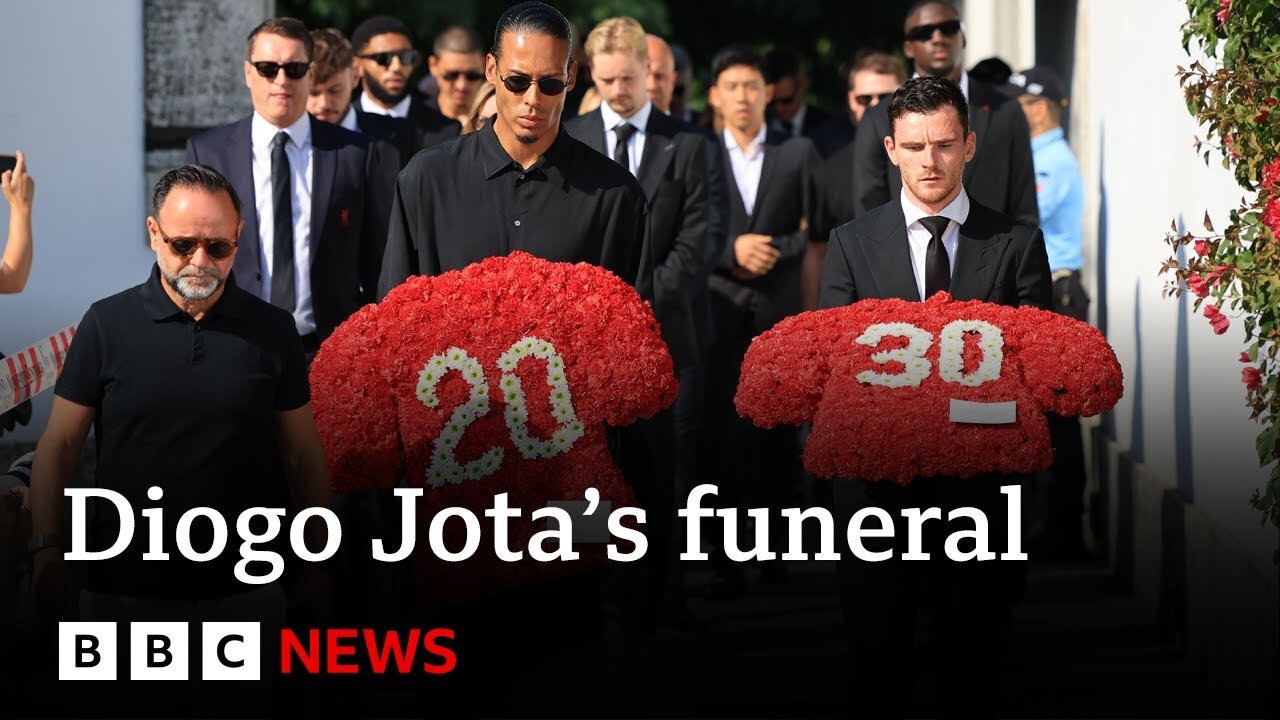Funeral of Diogo Jota and André Silva takes places in Portugal | BBC News
