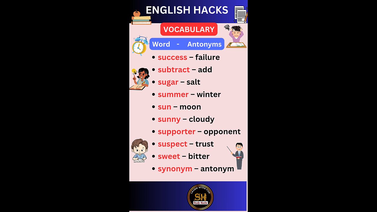 Most important daily use vocabulary with Antonyms 23 #studyhacks123 #vocabulary #english #shorts
