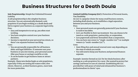 Business Structures for a Death Doula - Sole Proprietorship vs Limited Liability Company (LLC).
