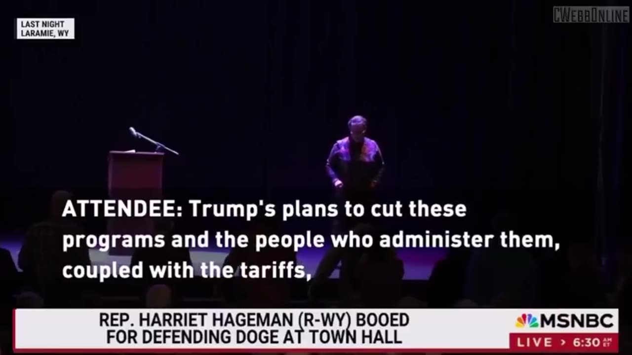 crash townhall of Congresswoman Harriet Wageman and starts booing her