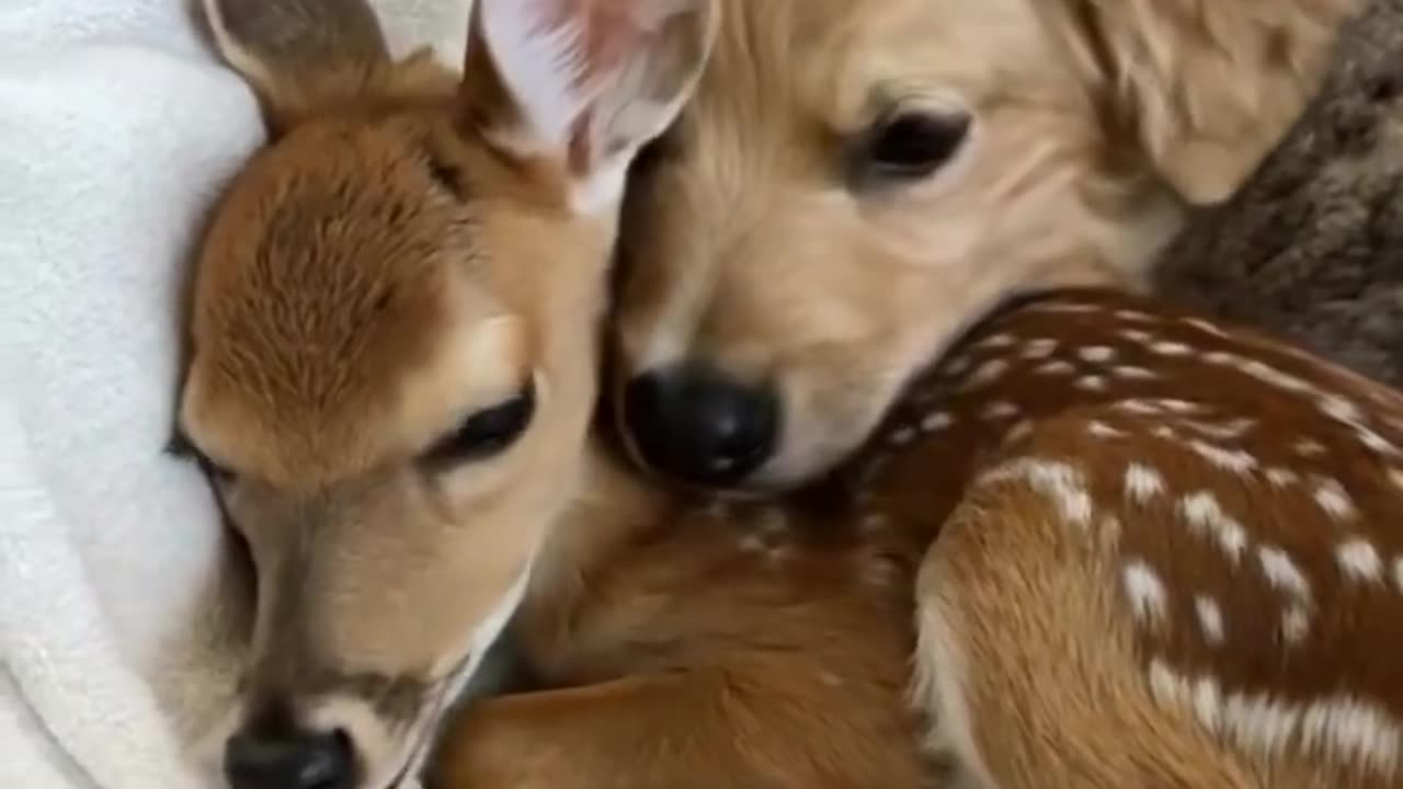 Prietenie neobisnuita catelus si caprioara!