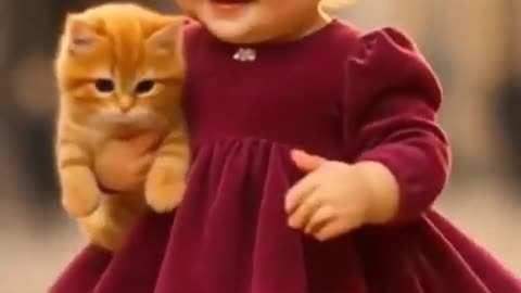 Cute Girl Fashion Show And Cat